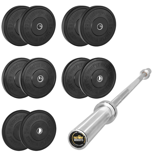150kg Black Bumper Plate Set  Olympic Weight Plates  JH Fitness